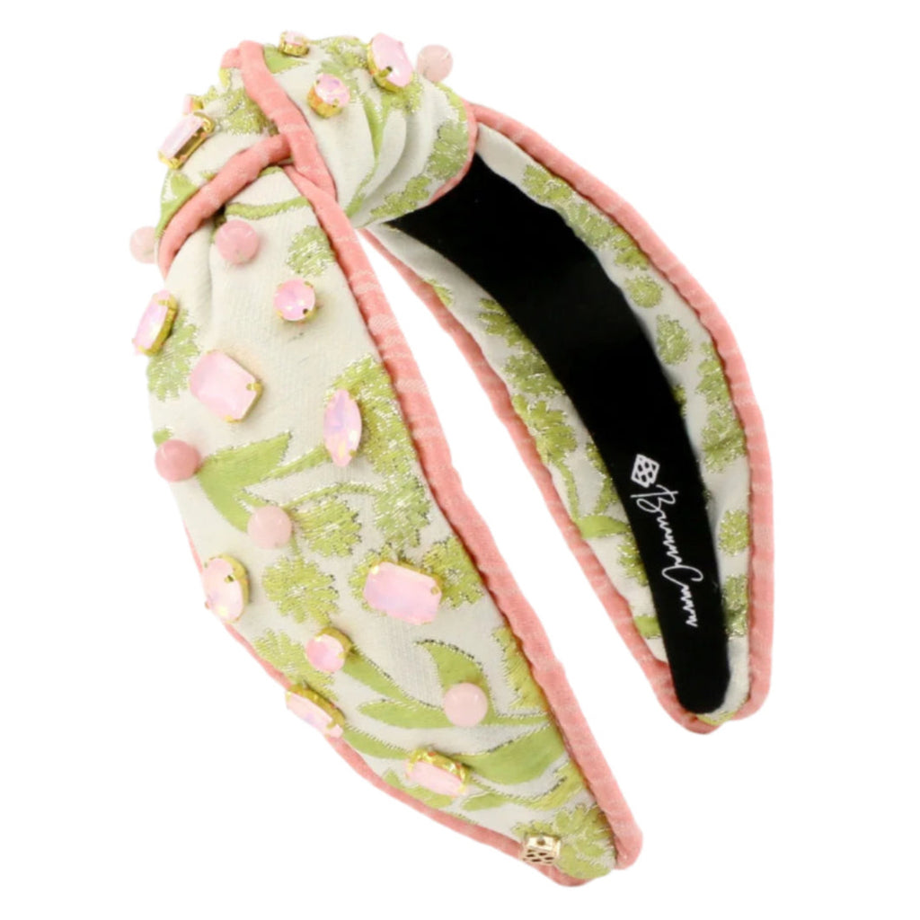 Brianna Cannon Embellished Knotted Headband Chartreuse & Blush Jacquard Size XS Brianna Cannon – Card and Cloth main image 3