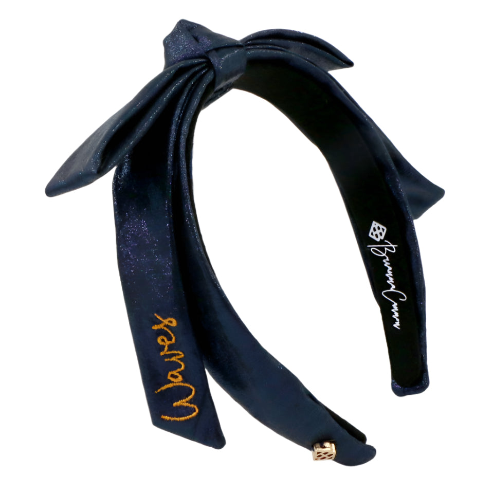 Pepperdine Navy Thin Embroidered Ribbon Bow Headband PRE-ORDER