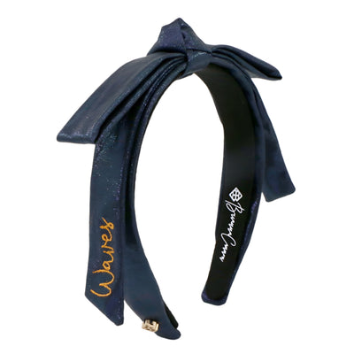 Pepperdine Navy Thin Embroidered Ribbon Bow Headband PRE-ORDER