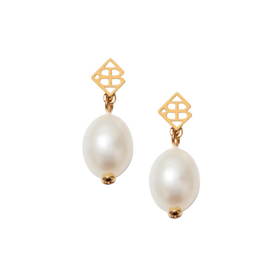 Pearl Drop Earrings with BC Logo