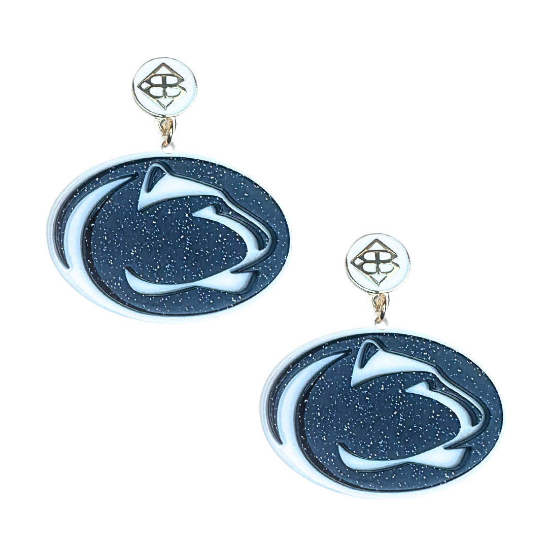 Penn State Navy Glitter Nittany Lions Logo Earrings