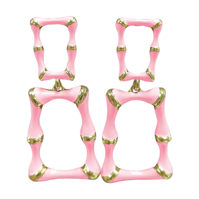 Pink Enamel Bamboo Earrings