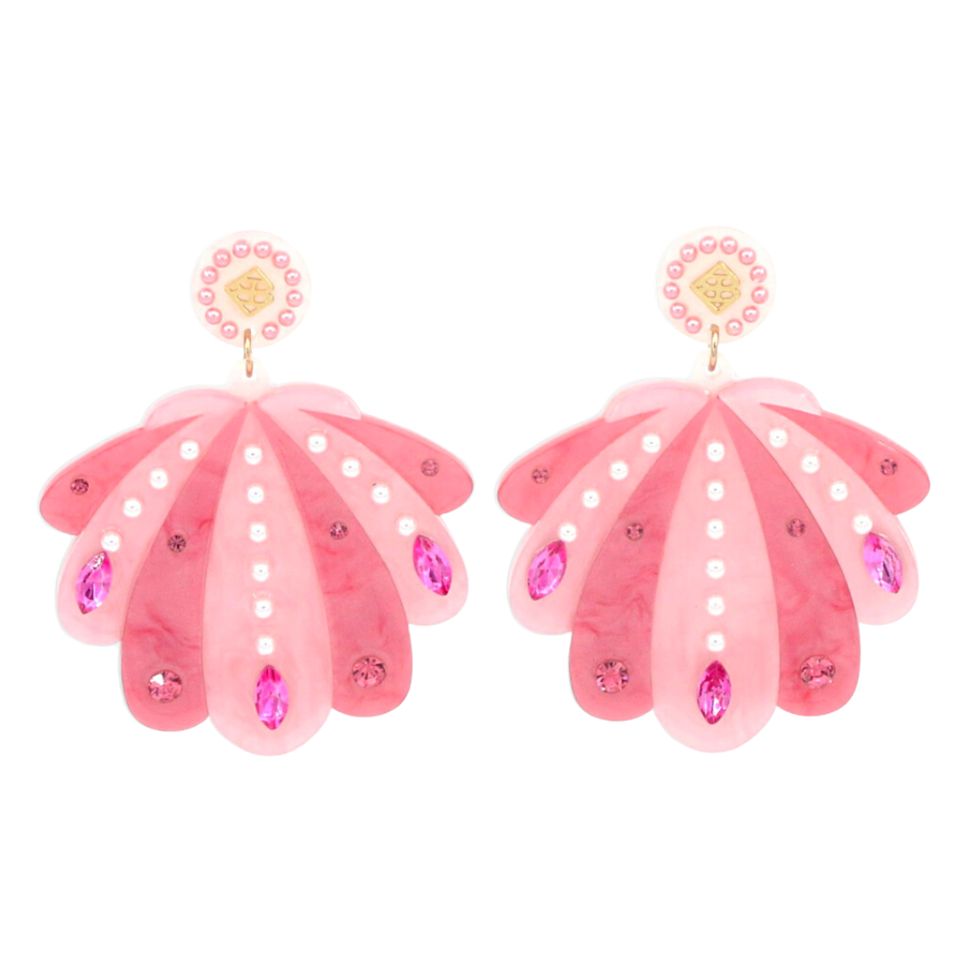 Pink Pearl Clam Earrings