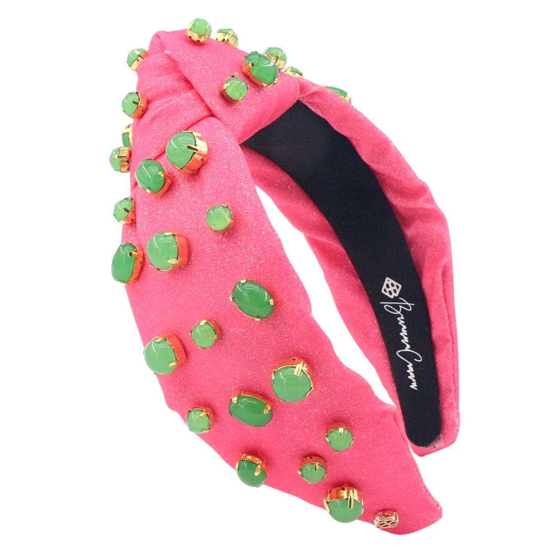 Adult Size Pink Shimmer Headband with Jade Stones