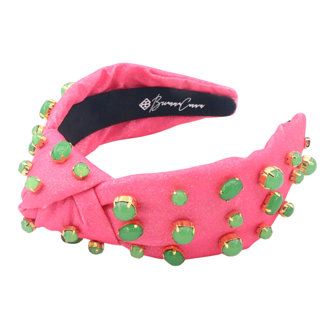 Adult Size Pink Shimmer Headband with Jade Stones