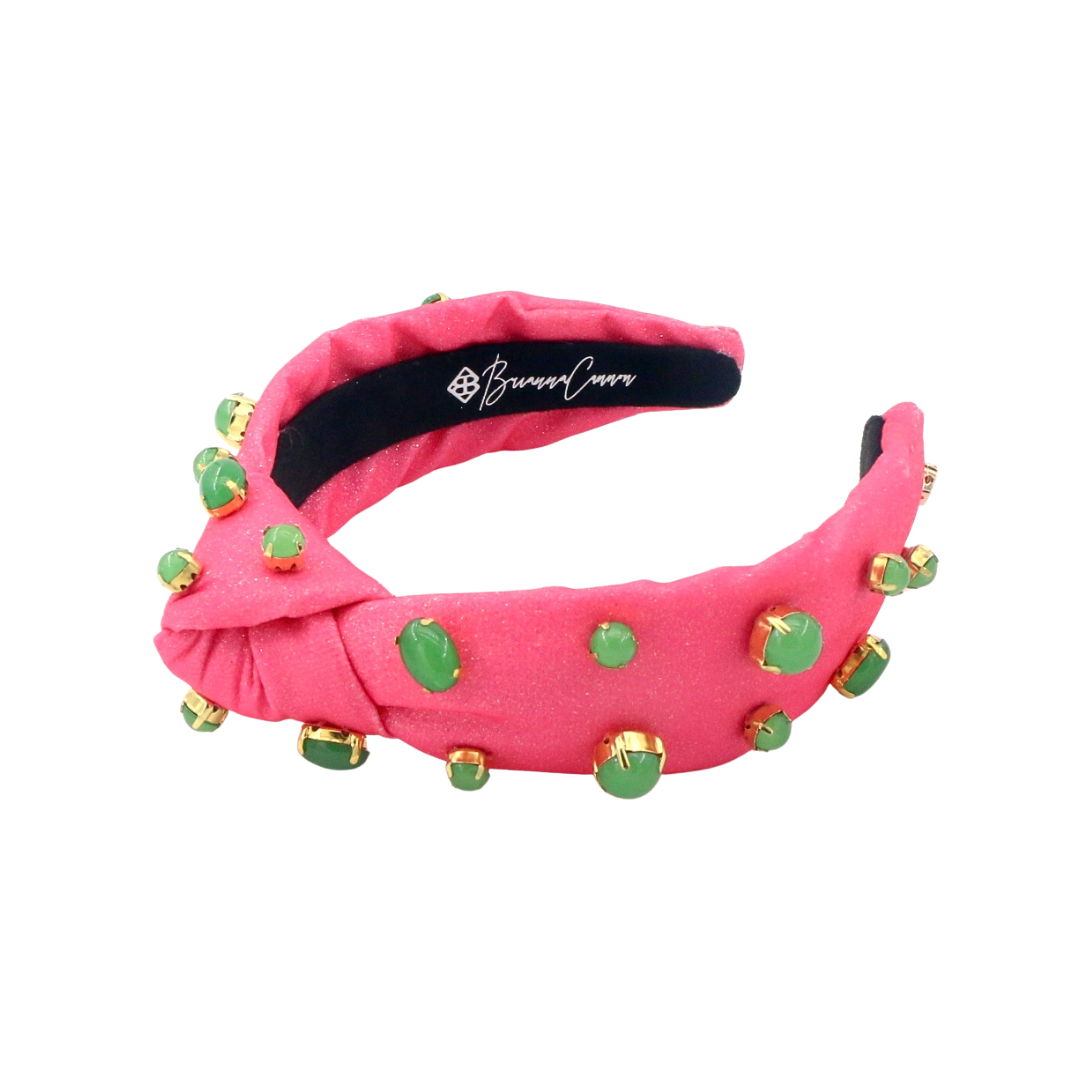 Child Size Pink Shimmer Headband with Jade Stones