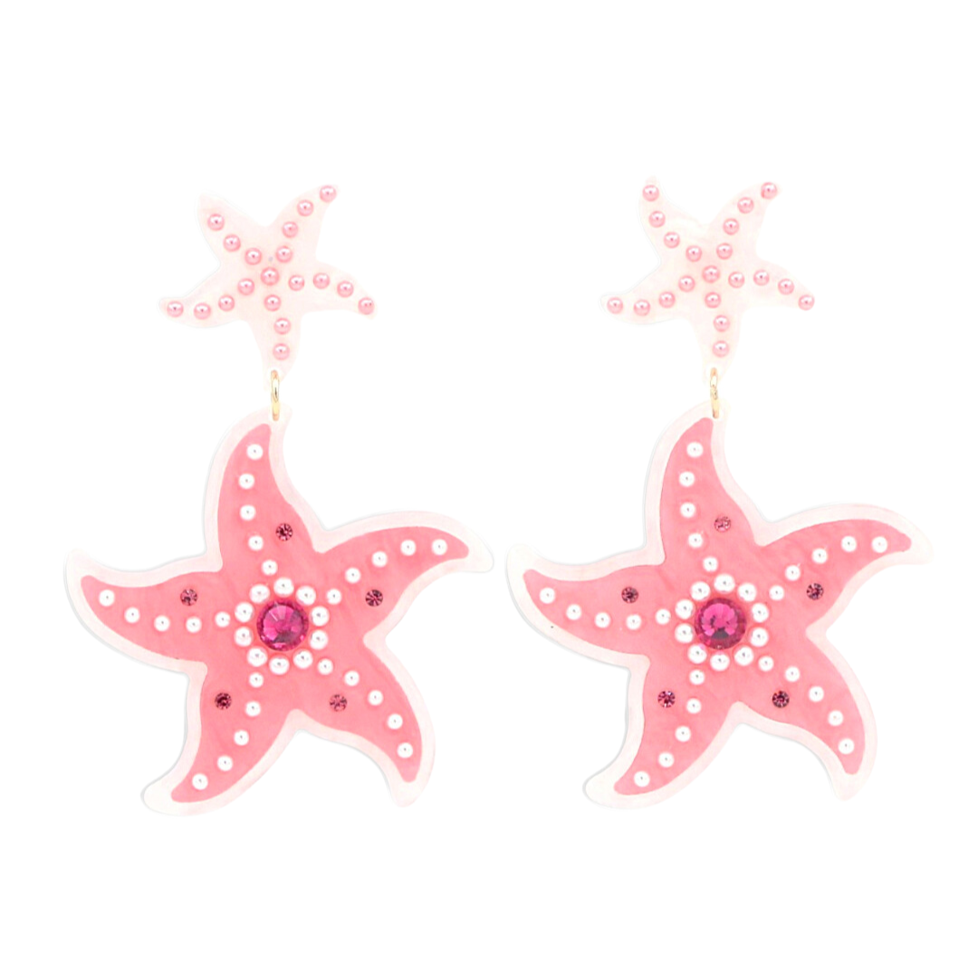 Pink Pearl Starfish Earrings