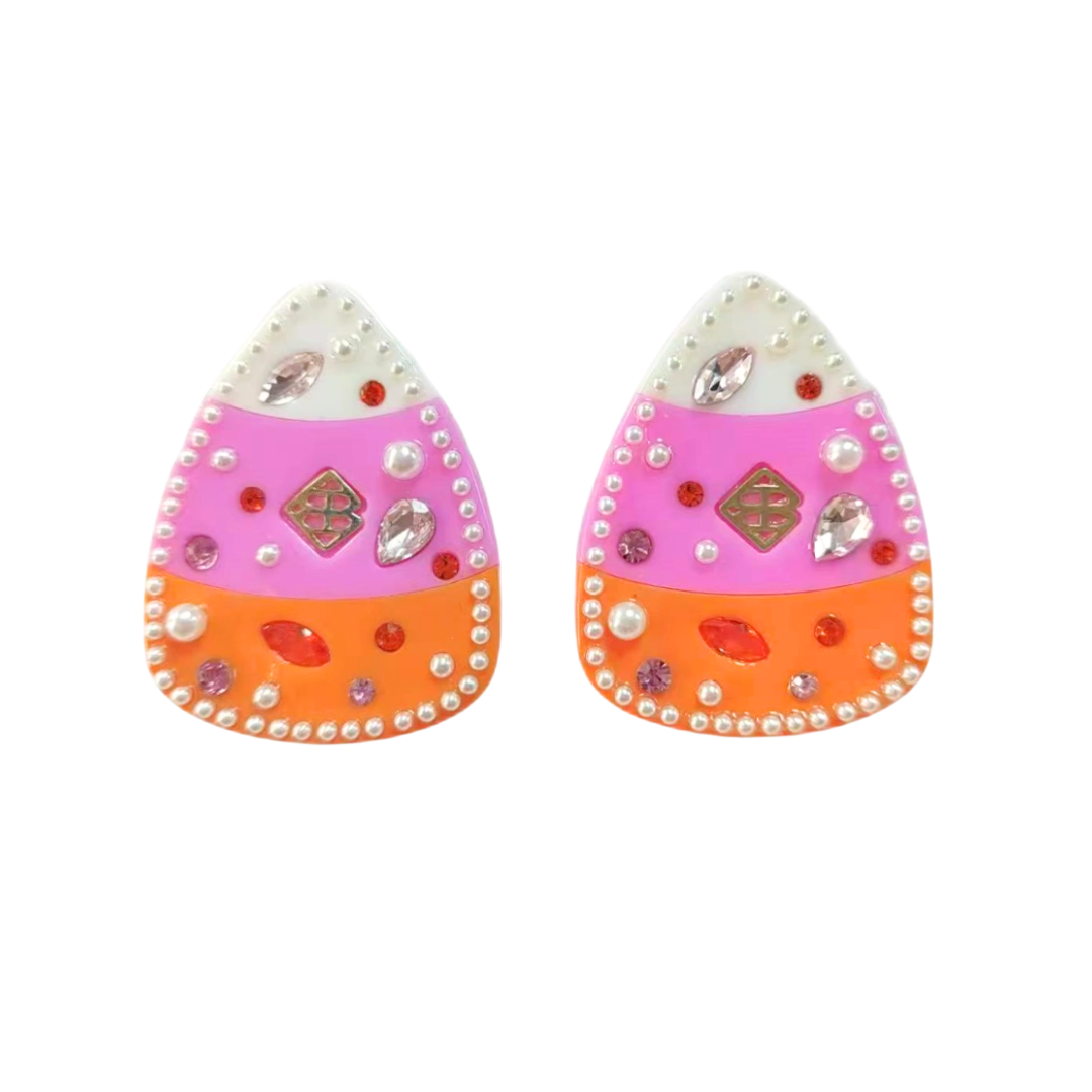 Large Pink Candy Corn Stud Earrings