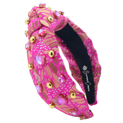 Adult Size Pink & Gold Floral Headband with Gold Beads & Pink Crystals
