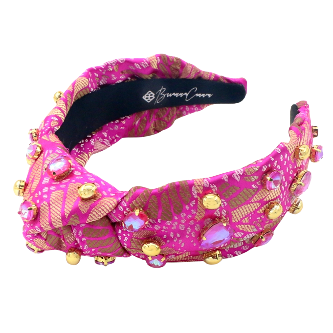 Adult Size Pink & Gold Floral Headband with Gold Beads & Pink Crystals