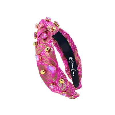 Child Size Pink & Gold Floral Headband with Gold Beads & Pink Crystals