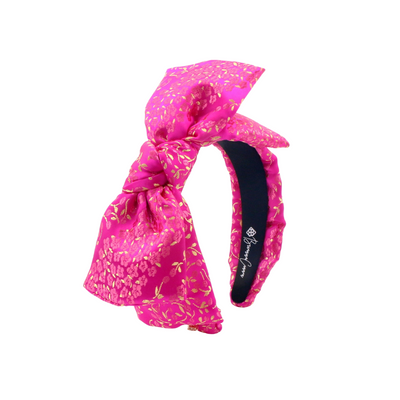 Child Size Pink & Gold Floral Side Bow Headband