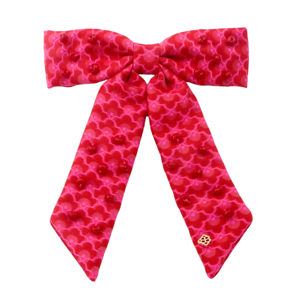 Pink Scalloped Bow Barrette With Pink Beads – Brianna Cannon