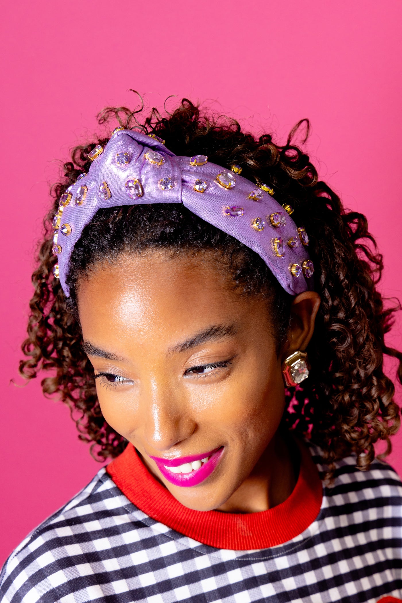 Adult Size Shimmer Headband with Hand-Sewn Crystals in Purple