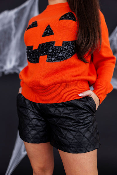 Black Vegan Leather Quilted Shorts