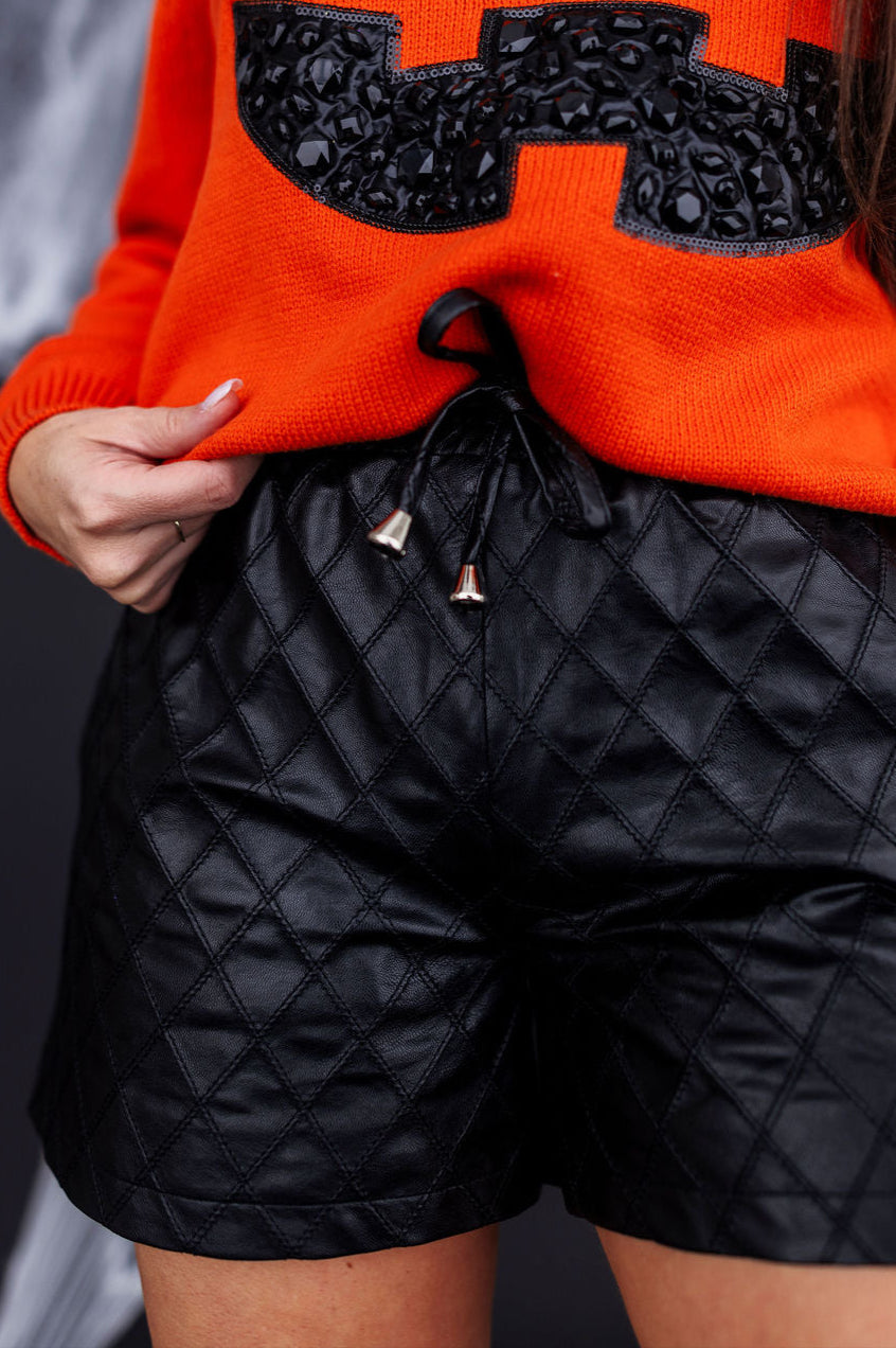 Black Vegan Leather Quilted Shorts