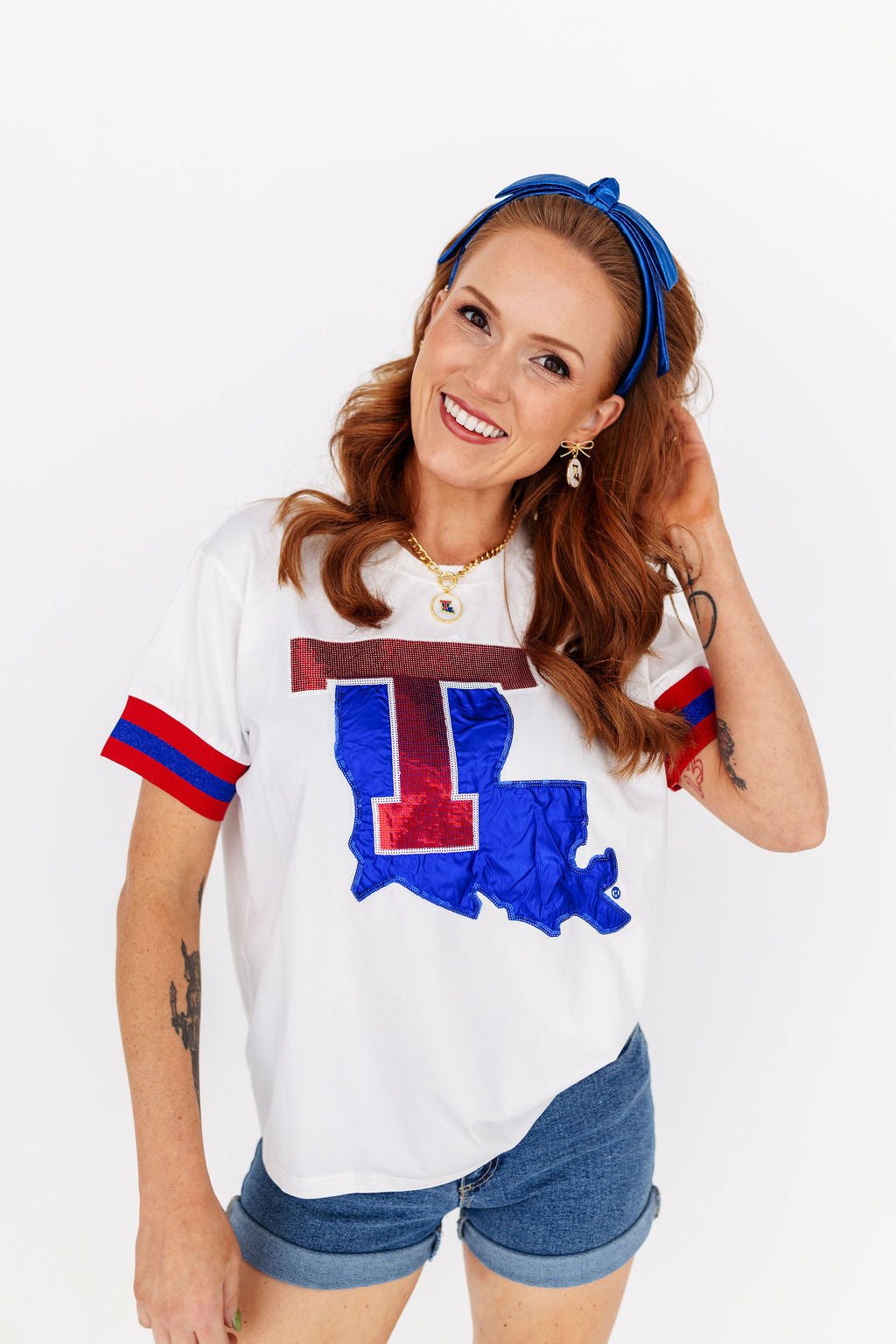 Louisiana Tech Blue Thin Embroidered Ribbon Bow Headband