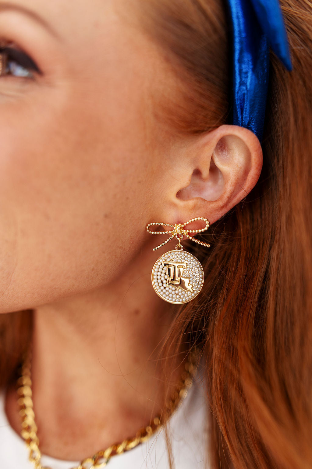 Louisiana Tech Logo Pearl Medallion Earring