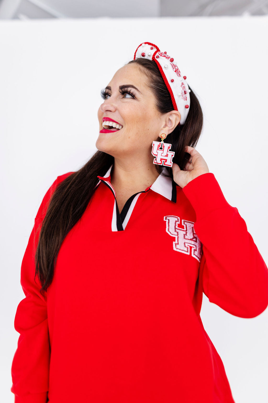 Houston Red & White Logo Earrings