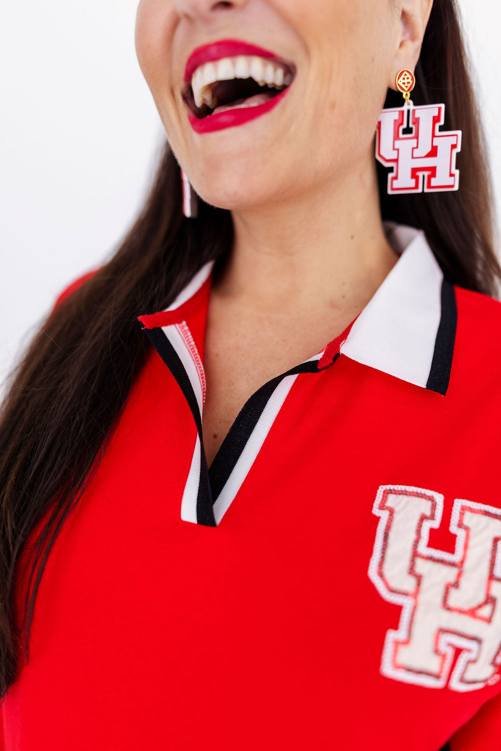 Houston Red & White Logo Earrings