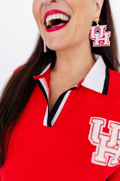 Houston Red & White Logo Earrings