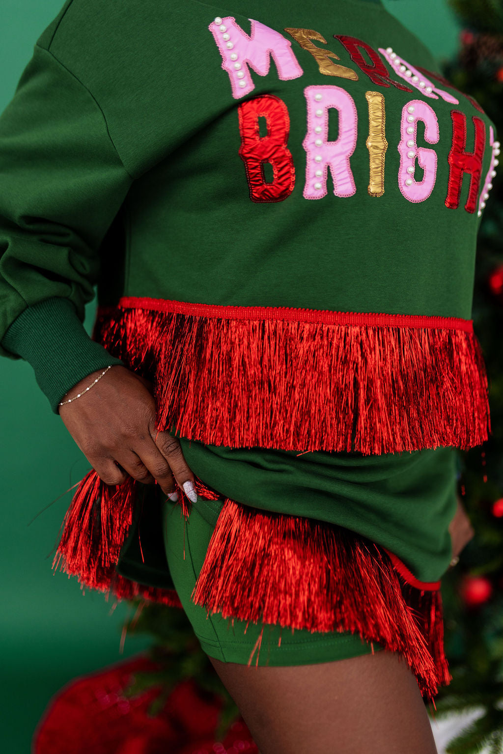 Green Skirt/Skort with Tinsel Fringe