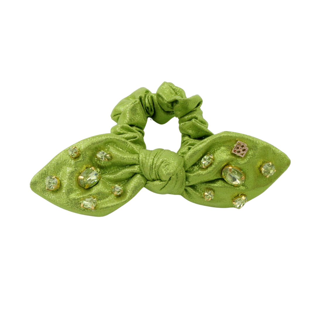 Shimmer Bow Scrunchie with Hand Sewn Crystals in Green PRE-ORDER (Est. Ship 9/27)