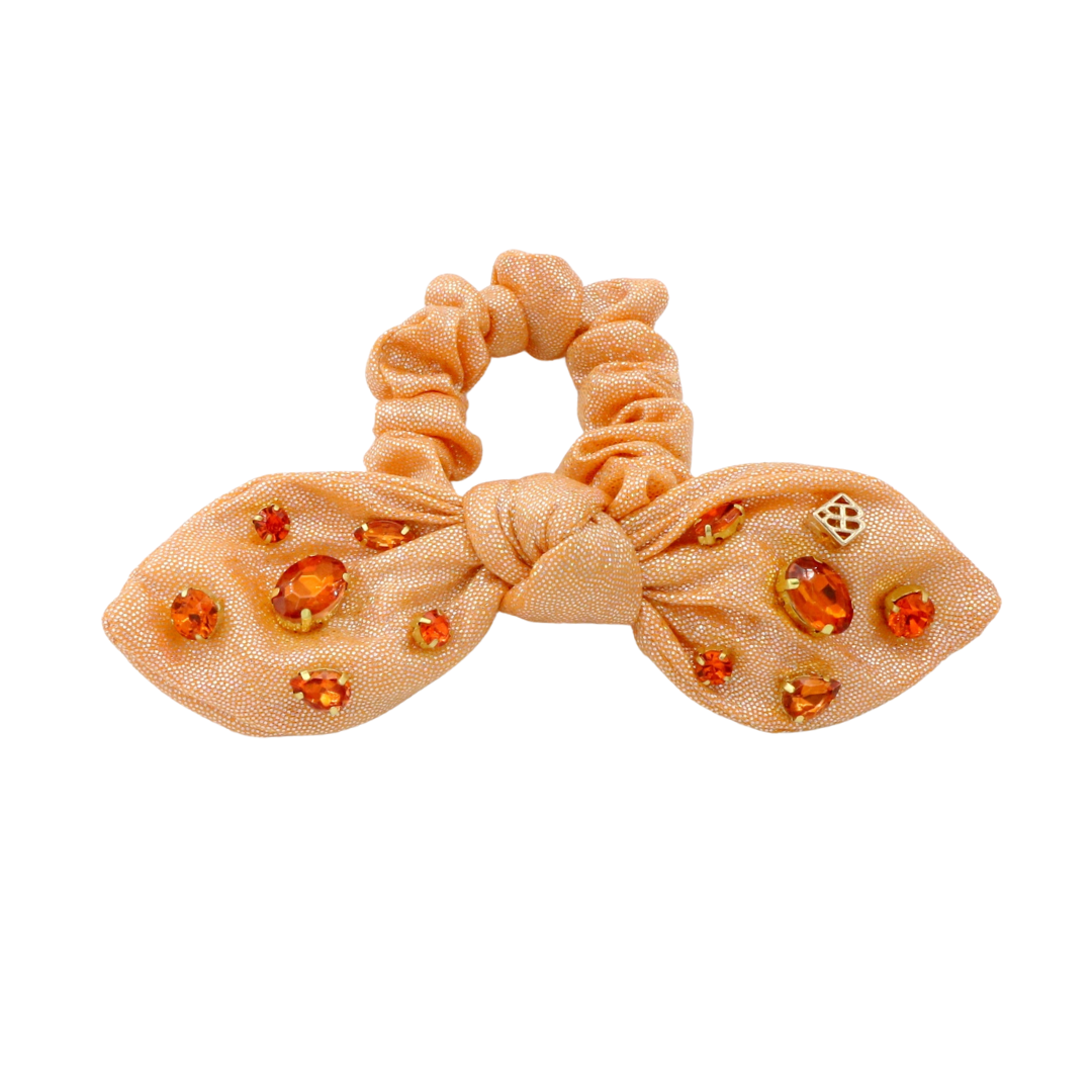 Shimmer Bow Scrunchie with Hand Sewn Crystals in Orange PRE-ORDER (Est. Ship 9/27)