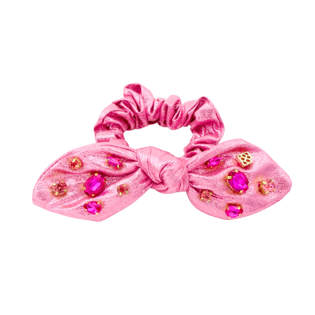 Shimmer Bow Scrunchie with Hand Sewn Crystals in Pink PRE-ORDER (Est. Ship 10/4)