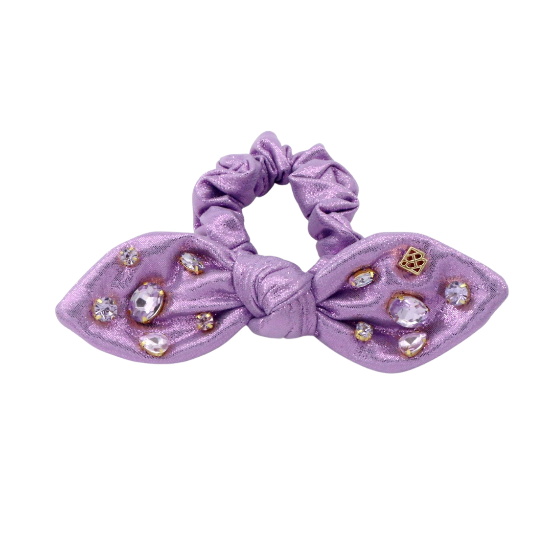 Shimmer Bow Scrunchie with Hand Sewn Crystals in Purple PRE-ORDER (Est. Ship 9/27)