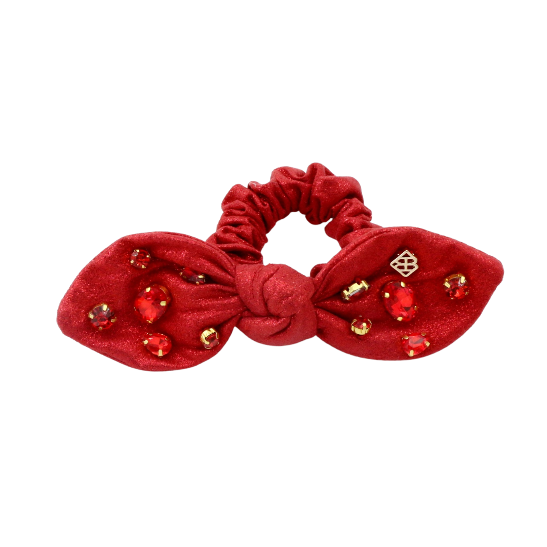 Shimmer Bow Scrunchie with Hand Sewn Crystals in Red PRE-ORDER (Est. Ship 9/27)