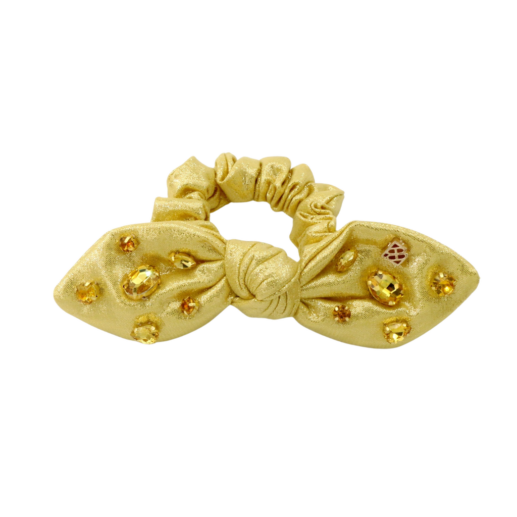 Shimmer Bow Scrunchie with Hand Sewn Crystals in Yellow  display picture 1