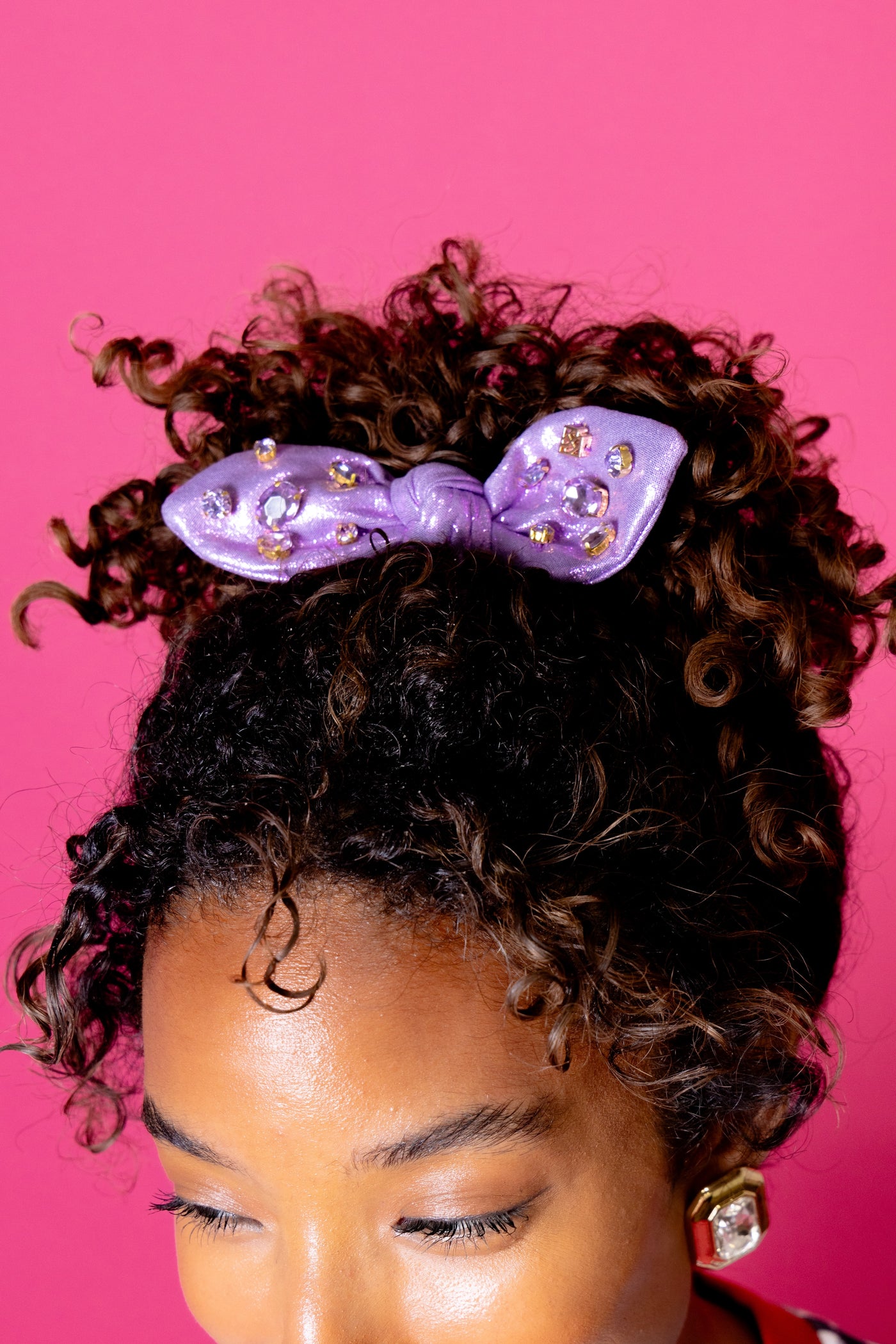 Shimmer Bow Scrunchie with Hand Sewn Crystals in Purple PRE-ORDER (Est. Ship 9/27)