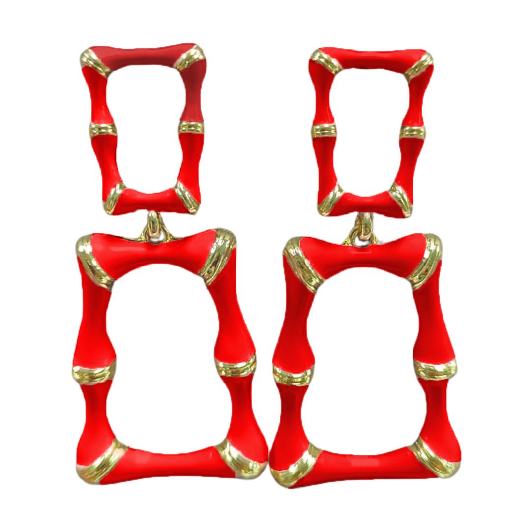 Red Enamel Bamboo Earrings