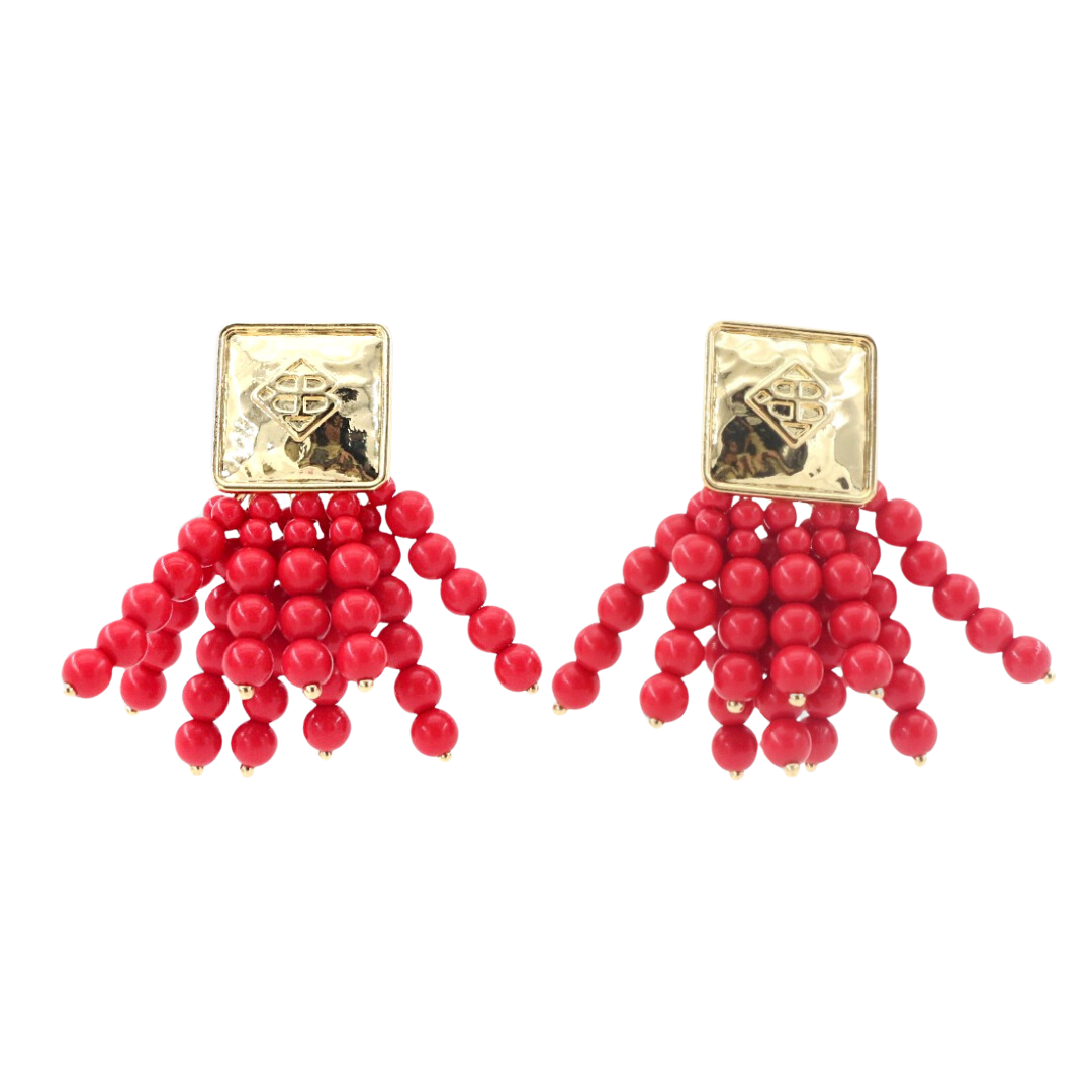 Square BC Icon Red Beaded Earrings