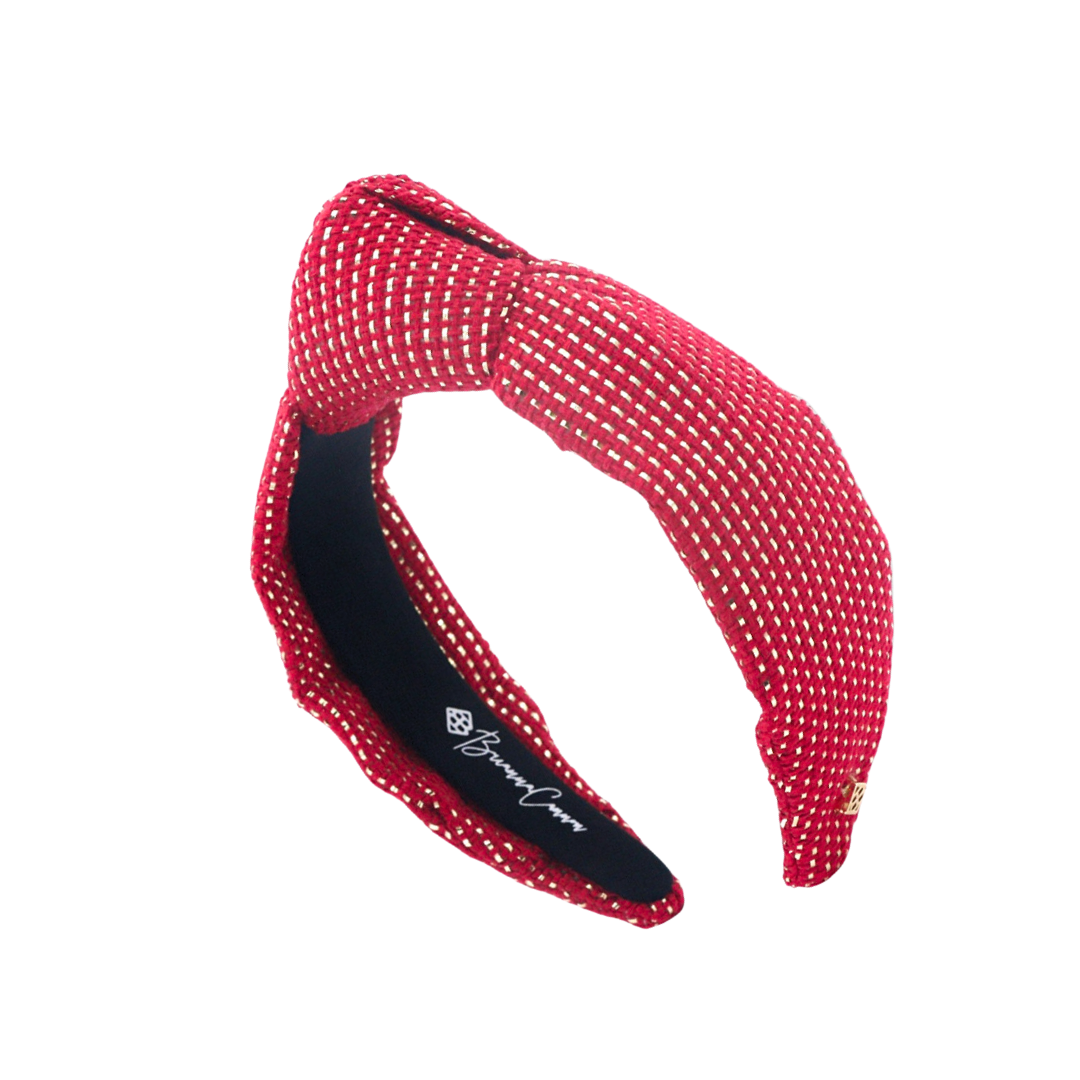 Child Size Solid Tweed and Gold Headband in Red