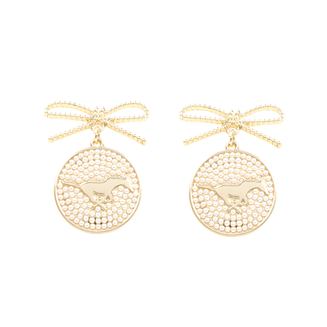 SMU Pearl Bow Medallion Earrings