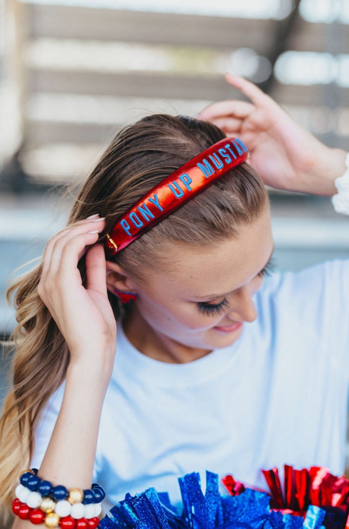 SMU Red Thin Embroidered Headband