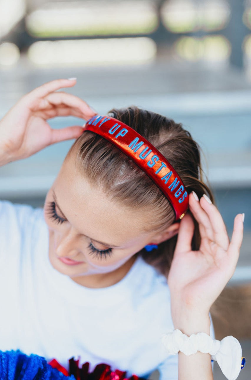 SMU Red Thin Embroidered Headband