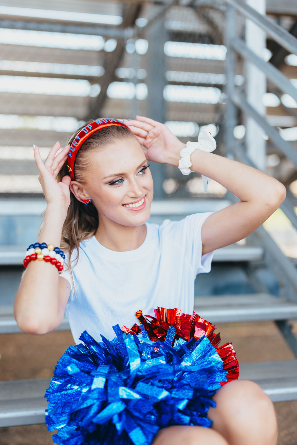 SMU Red Thin Embroidered Headband