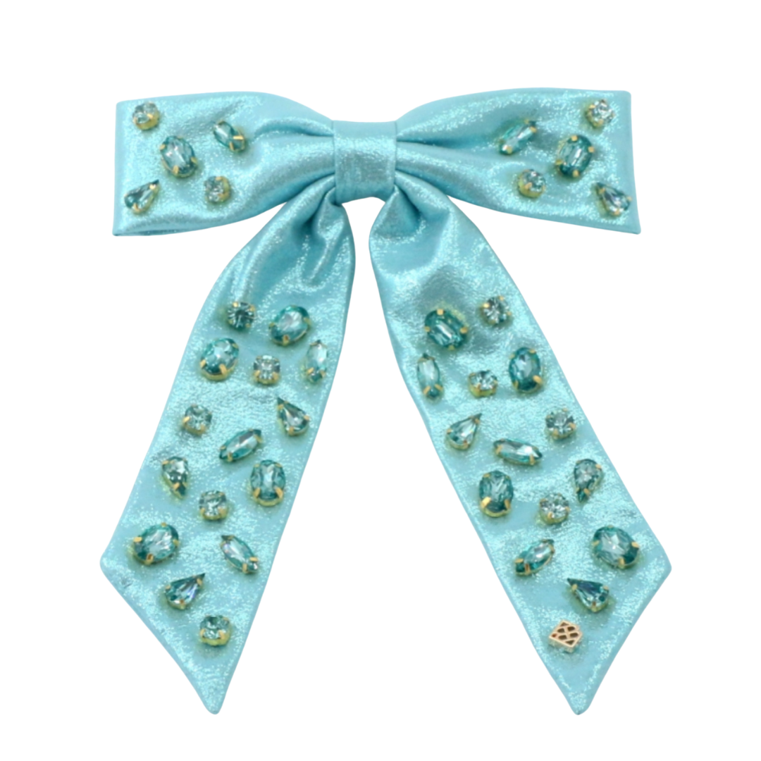 Shimmer Bow Barrette with Hand Sewn Crystals in Blue