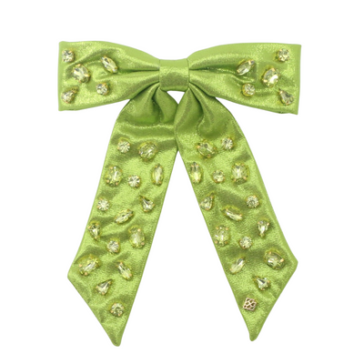 Shimmer Bow Barrette with Hand Sewn Crystals in Green
