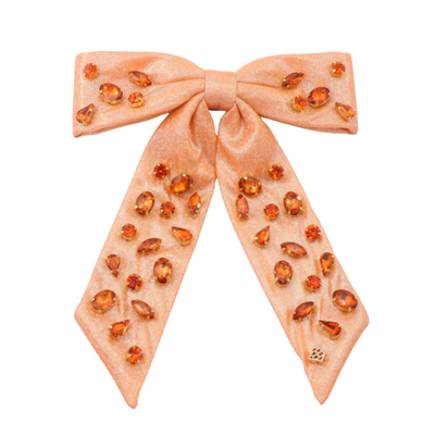 Shimmer Bow Barrette with Hand Sewn Crystals in Orange