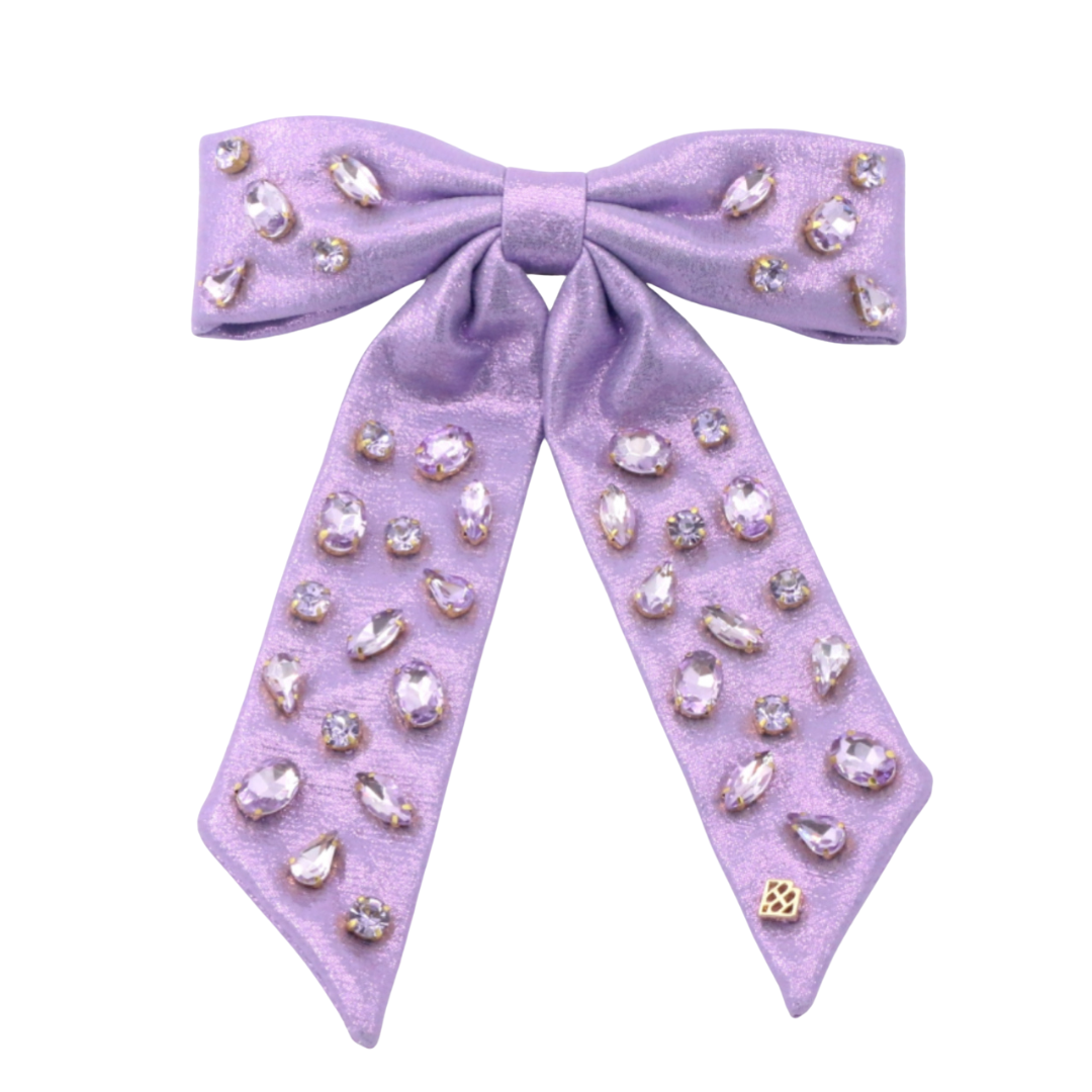 Shimmer Bow Barrette with Hand Sewn Crystals in Purple