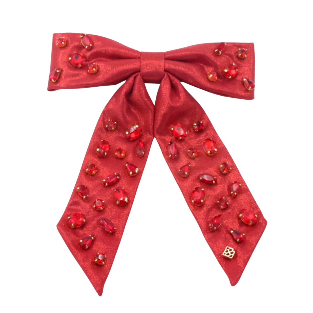 Shimmer Bow Barrette with Hand Sewn Crystals in Red