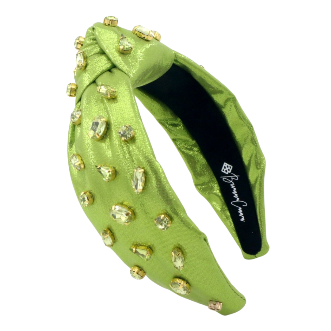 Adult Size Shimmer Headband with Hand-Sewn Crystals in Green