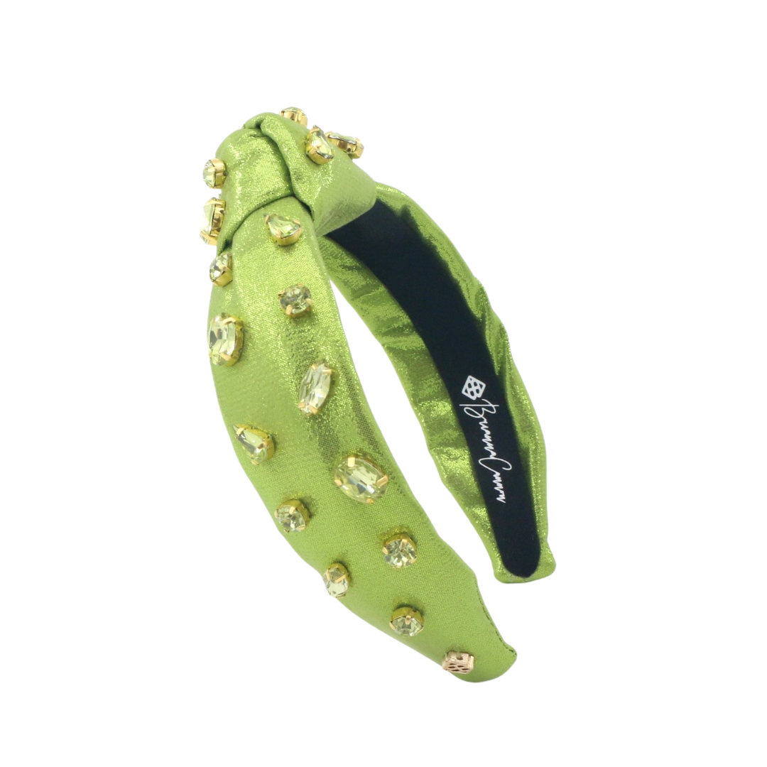 Child Size Shimmer Headband with Hand-Sewn Crystals in Green