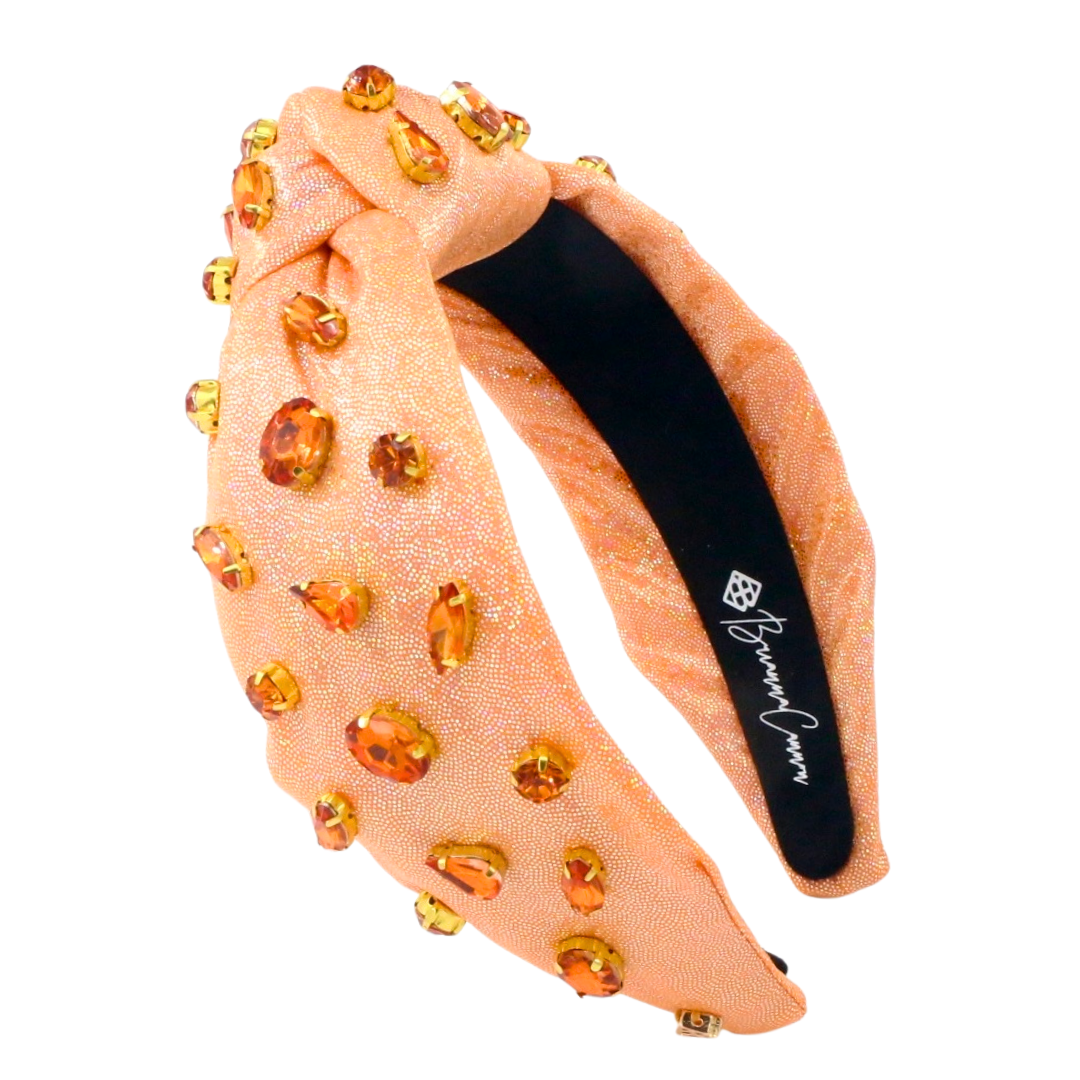 Adult Size Shimmer Headband with Hand-Sewn Crystals in Orange