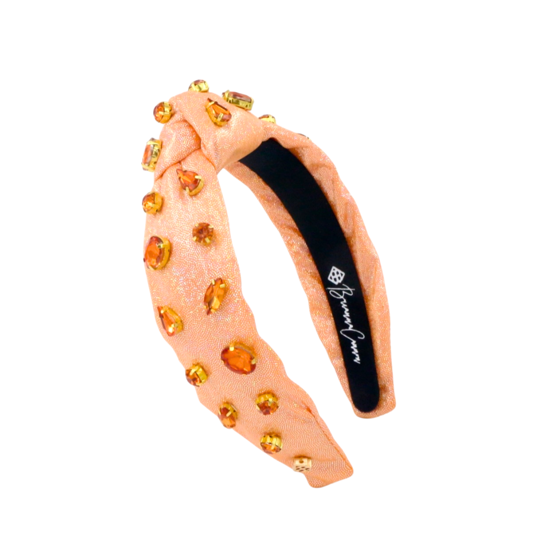 Child Size Shimmer Headband with Hand-Sewn Crystals in Orange
