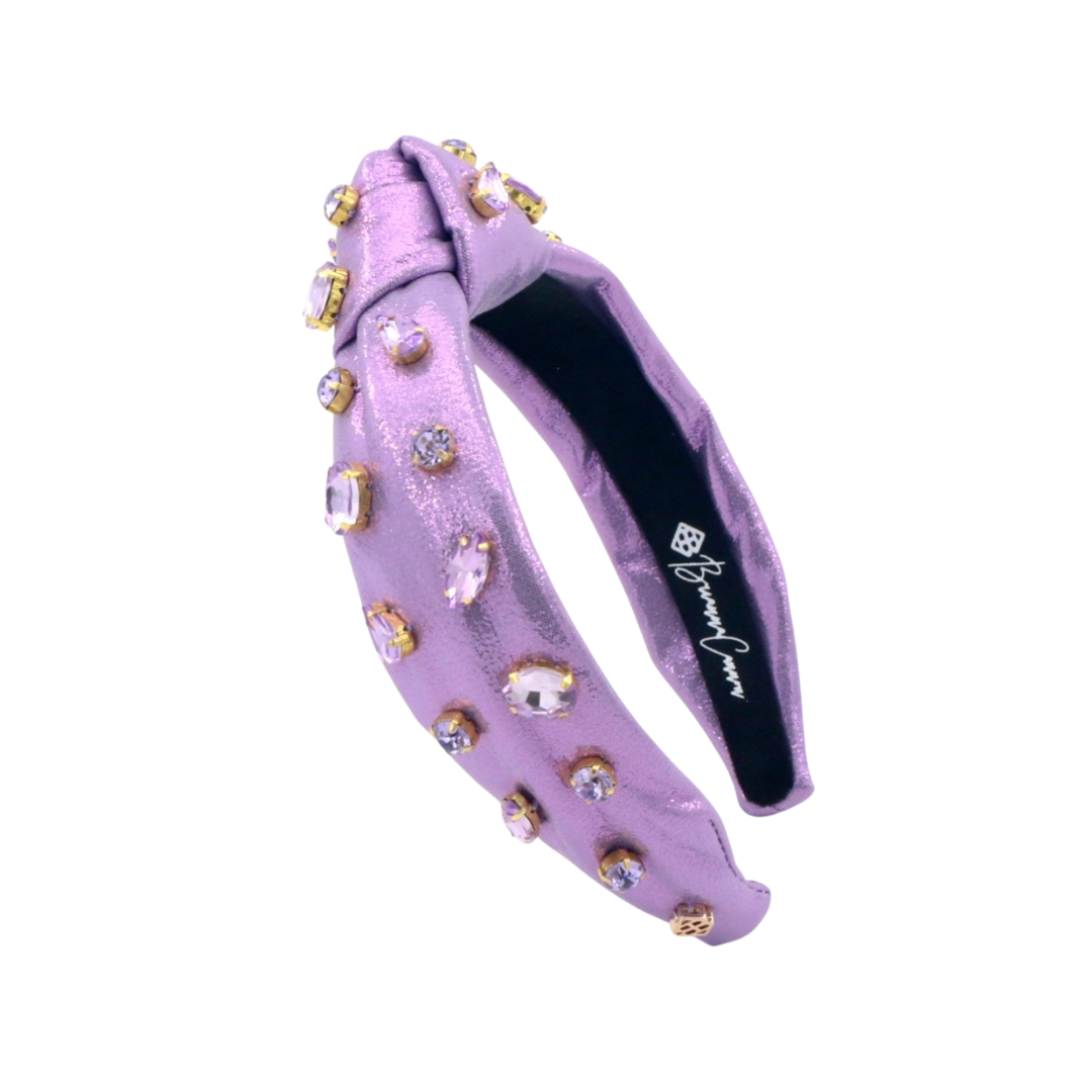 Child Size Shimmer Headband with Hand-Sewn Crystals in Purple